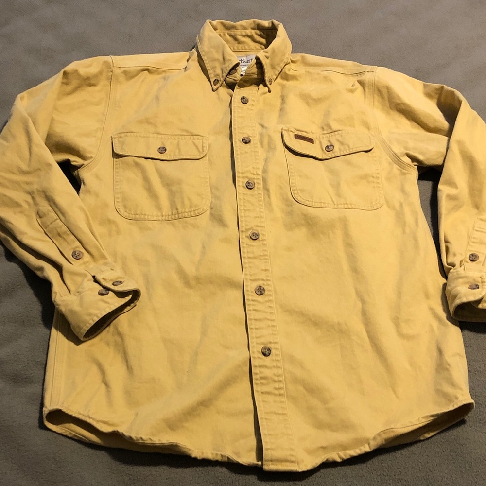 Carhartt Golden Tan Button Down Unisex Barn Chore Work Shirt Men’s Small